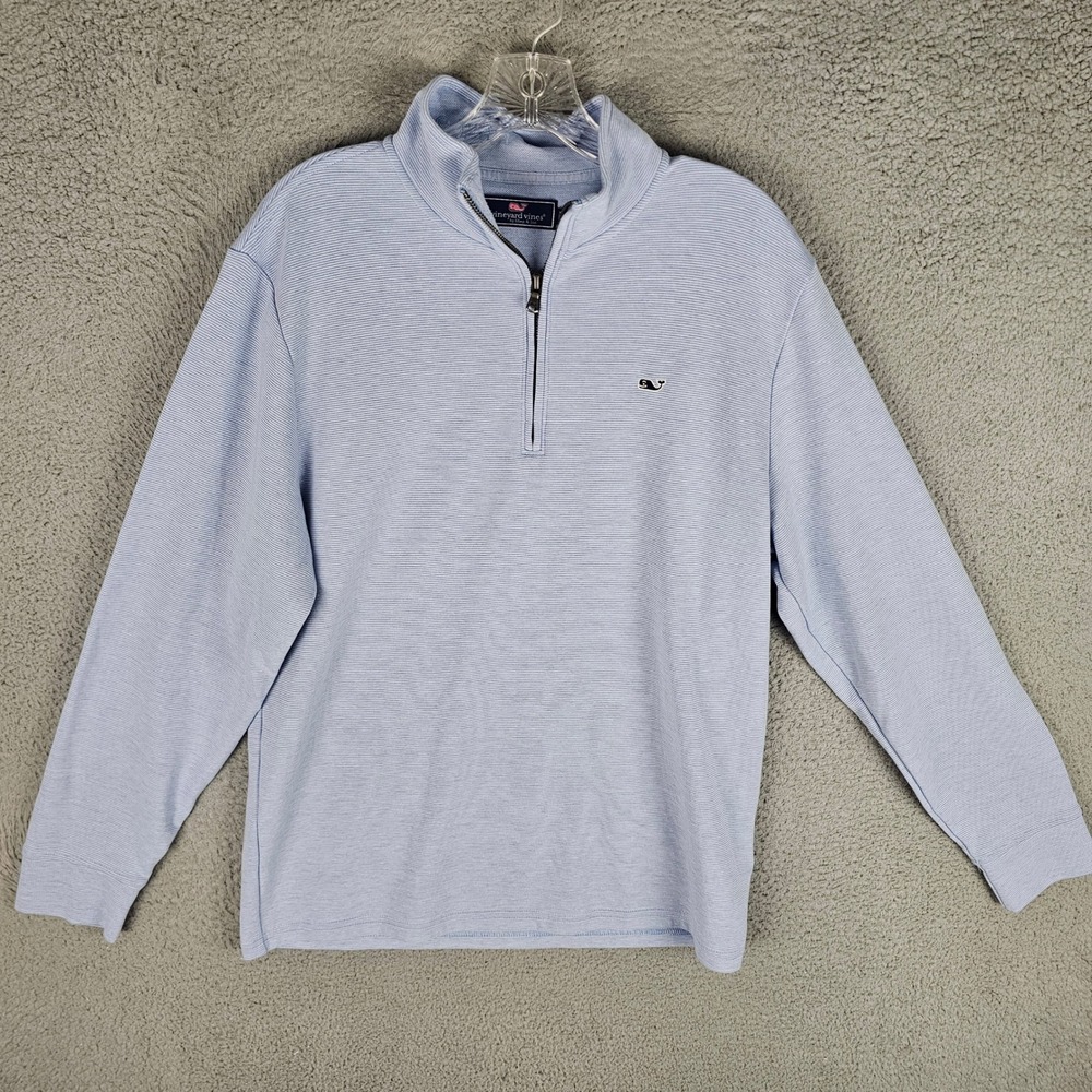 Vineyard Vines Pullover Men M Blue Micro Stripe 1/4 Zip Cotton Blend 29041